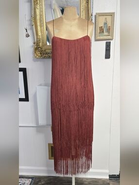 Zara Rust Fringe Slip Dress